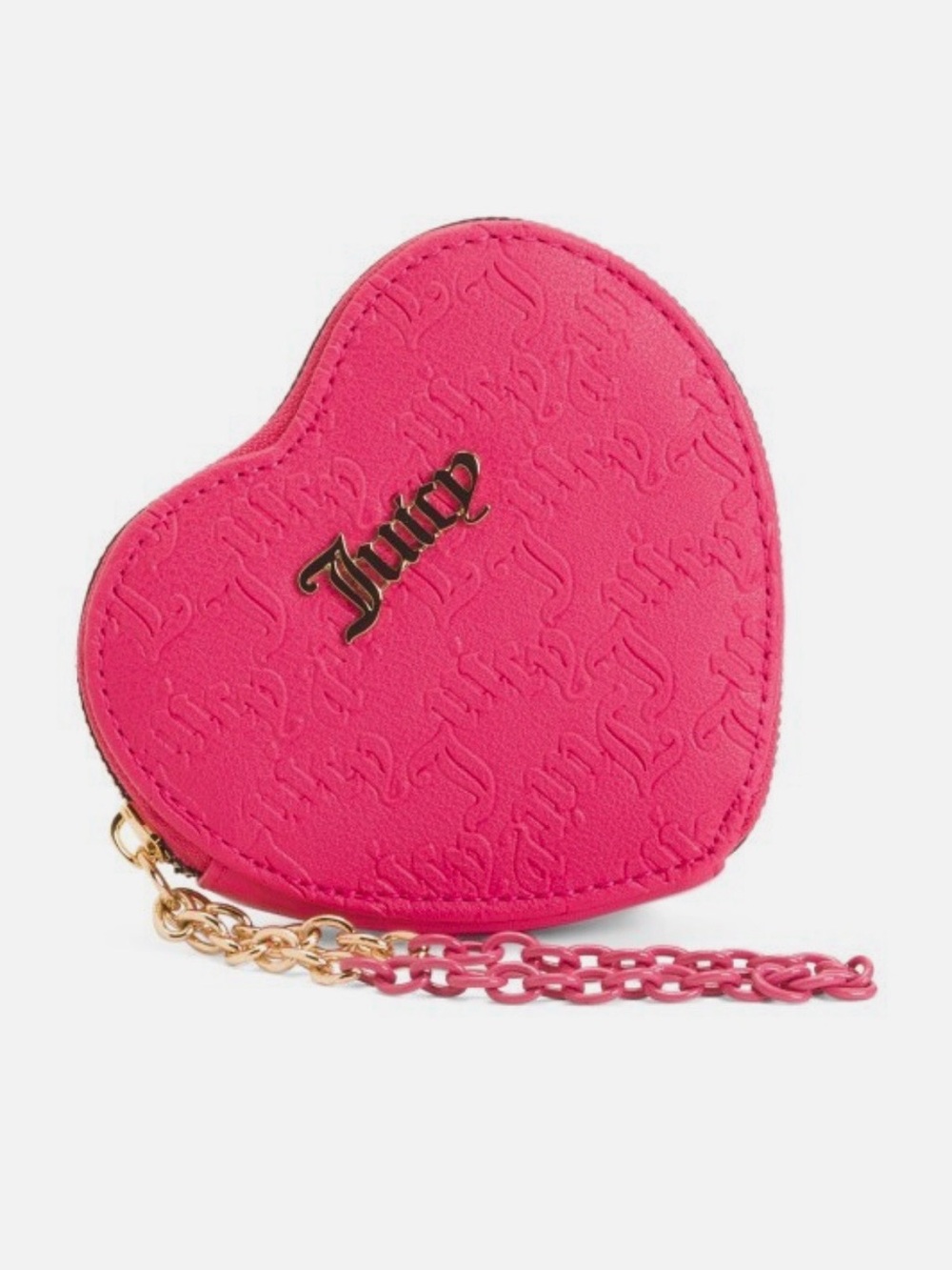 Juicy Couture Can't Tame Her Heart Zip Wristlet Pink Flash Embossed